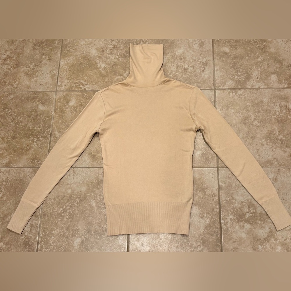 Ralph Lauren Black Label Mercerized Cotton Turtleneck Sweater Beige Sz Small